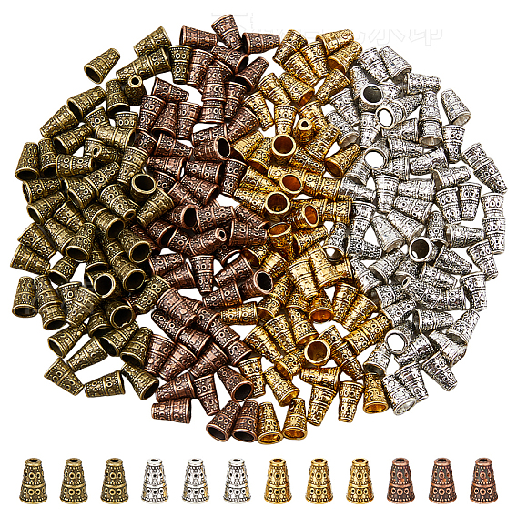 240 шт 4 цвета тибетский стиль сплав бусина конус, без свинца и без кадмия