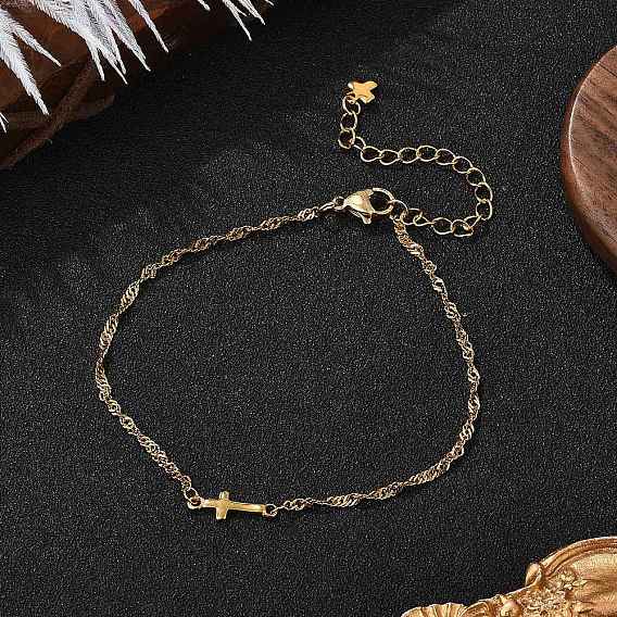 304 из нержавеющей стали крест ссылка браслеты, сингапурские цепи браслеты, с 304 из нержавеющей стали Lobster Claw застежками