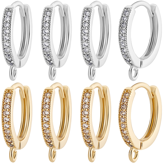 12 шт. 2 цвета латунь микро паве прозрачный кубический цирконий кольца серьги фурнитура, с горизонтальной петлей