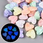 Luminous Two Tone Color Transparent Acrylic Beads, Heart, Glow in the Dark, with Glitter Powder