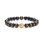Om Mani Padme Hum Mala Bead Bracelet, Natural Obsidian & Lava Rock & Wood Stretch Bracelet, Essential Oil Gemstone Jewelry for Men Women