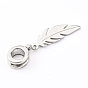 304 Stainless Steel European Dangle Charms, Large Hole Pendants, for Halloween, with Alloy Tube Bails, Feather