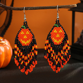 Pumpkin Lantern Glass Bead Earrings for Women, Halloween Style Jewelry