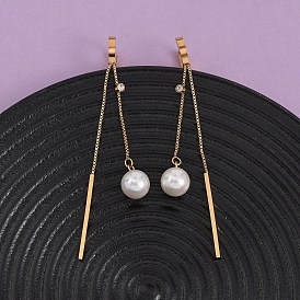 304 серьги-кольца из нержавеющей стали с акриловым искусственным жемчугом, круглый с палкой, ионное покрытие (ip)