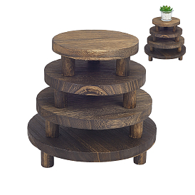 4Pcs 4 Styles Wood Display Riser Stands, Round Jewelry Organizer Holder