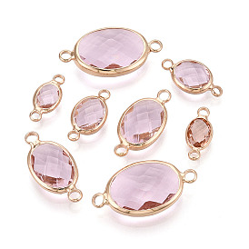 Латунь со стеклянными звеньями/соединительными подвесками, овальные, граненые, золотые