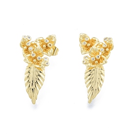 Clear Cubic Zirconia Flower of Life Dangle Stud Earrings, Brass Jewelry for Women