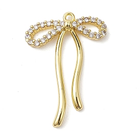 Rack Plating Brass Micro Pave Clear Cubic Zirconia Pendants, Long-Lasting Plated, Lead Free & Cadmium Free, Bowknot