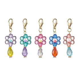 Flower Acrylic Pendant Decorations, Alloy Lobster Claw Clasps Charm for Bag Key Chain Ornaments
