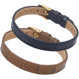 2 шт. 2 цвета кожаные текстурированные ремешки для браслетов, застежки-липучки для подвесок, с ионным покрытием (ip) золотые 304 пряжки из нержавеющей стали