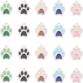 20 piezas 5 colores 304 dijes de esmalte de acero inoxidable, color acero inoxidable, pata de perro