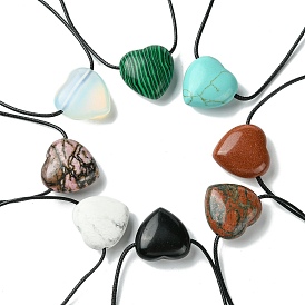 Natural & Synthetic Gemstone Pendant Necklaces, with Wax Cord, Heart