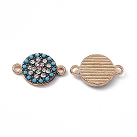 Alloy Connector Charms, Flat Round Links, with Crystal Rhinestones and Synthetic Turquoise