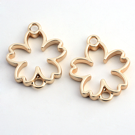Matte Style Rack Plating Alloy Flower Links, Open Back Bezels, For DIY UV Resin, Epoxy Resin, Pressed Flower Jewelry, Cadmium Free & Nickel Free & Lead Free, 29x24x3.5mm, Hole: 3mm