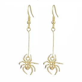 Halloween Spider Brass Dangle Earrings, 304 Stainless Steel Jewelry for Women