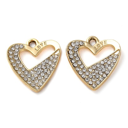 Alloy Rhinestone Pendants, Heart Charms