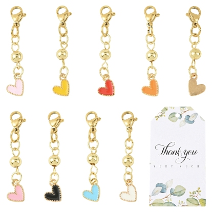 24 piezas 8 colores aleación esmalte corazón con 304 acero inoxidable cuentas colgante decoraciones, Con cierres de pinza de langosta y etiquetas de regalo de agradecimiento de papel., dorado
