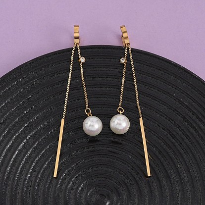 304 серьги-кольца из нержавеющей стали с акриловым искусственным жемчугом, круглый с палкой, ионное покрытие (ip)