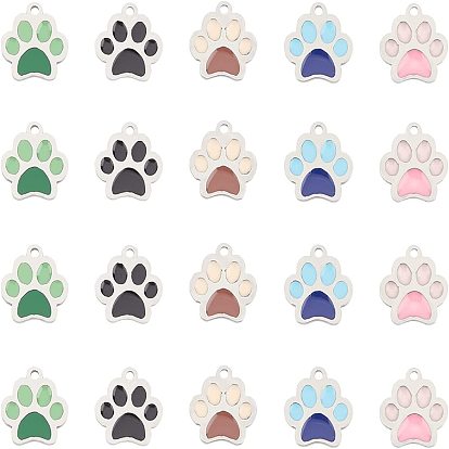 20 piezas 5 colores 304 dijes de esmalte de acero inoxidable, color acero inoxidable, pata de perro