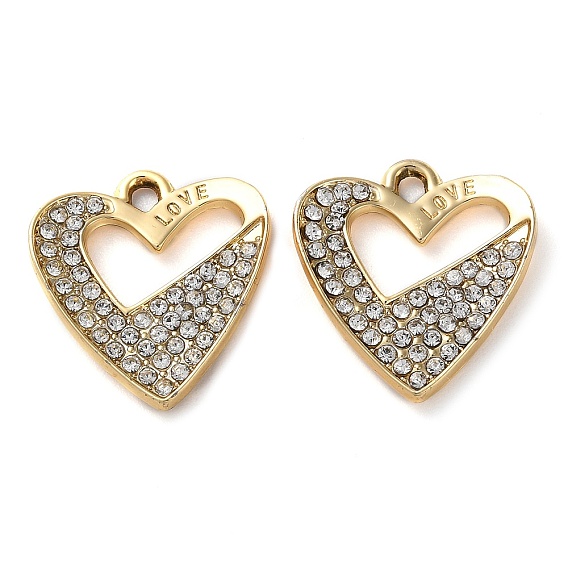Alloy Rhinestone Pendants, Heart Charms