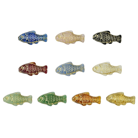 10 шт 10 цвета бусины лэмпворк ручной работы, рыба, золотой металл обвитыми