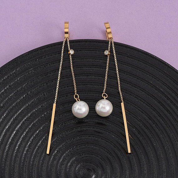 304 серьги-кольца из нержавеющей стали с акриловым искусственным жемчугом, круглый с палкой, ионное покрытие (ip)