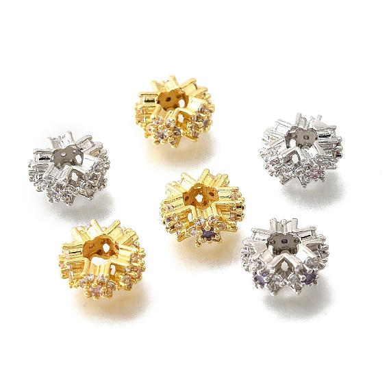 Цветок латуни микро проложить кубического циркония европейские шарики, бусины с большим отверстием, долговечный, без кадмия и без свинца, стойки покрытие