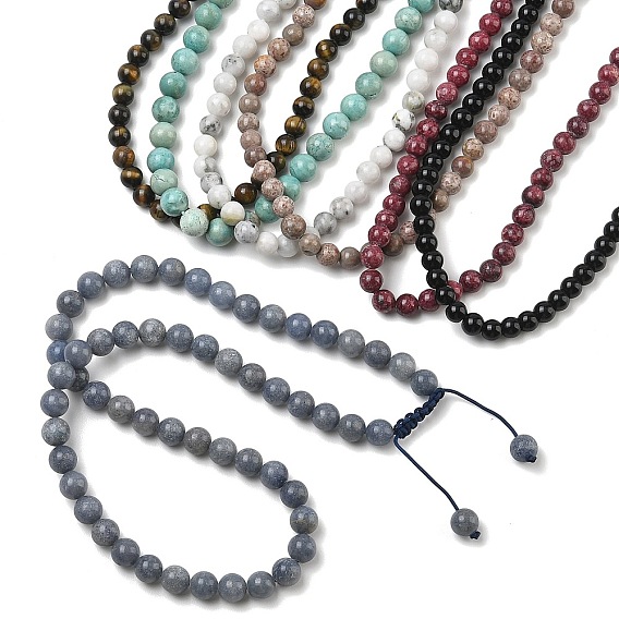 Регулируемые плетеные ожерелья из круглых бусин с натуральными смешанными драгоценными камнями