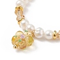 Lampwork Flower Charm Bracelet, Natural Pearl & Glass Beaded Dainty Bracelet for Women