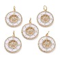 Латунные микропаве прозрачные подвески с фианитом, с белой эмалью и прыжковыми кольцами, плоские круглые с компасом