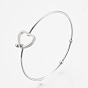 304 Stainless Steel Bangles, with 201 Stainless Steel Beads, Heart