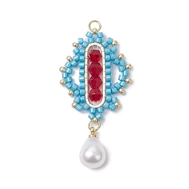 Стеклянные цилиндрические ромбовидные подвески из бисера, с 304 кольцами из нержавеющей стали и пластиковой имитацией жемчуга