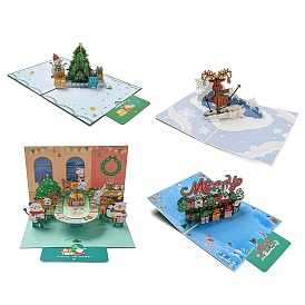 3D Pop Up Paper Greeting Card, with Rectangle Envelope, Christmas Day Invitation Card