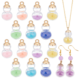 28Pcs 7 Colors Glass Pendants, with Plastic Sands Inside, Gourd Shape
