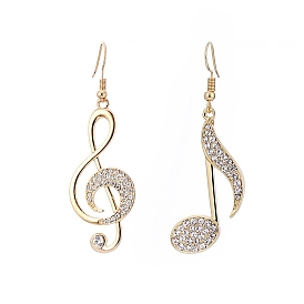 Alloy with Glass Dangle Earrings, Musical Note Asymmetrical Earrings