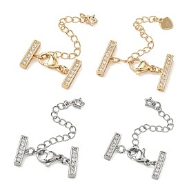 Удлинитель цепочки из латуни с микропаве и прозрачным кубическим цирконием, цепочки с застежками-карабинами и подвесками