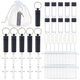 Column Glass Bottles, with Organza Gift Bags, Alloy Pendant, Plastic Dropper and Aluminium Alloy Small Multi-use Box