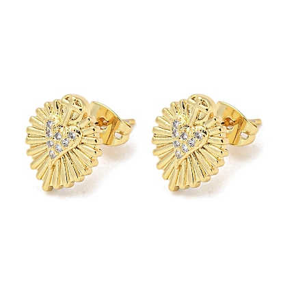 Heart Rack Plating Brass Micro Pave Cubic Zirconia Stud Earrings, Long-Lasting Plated, Lead Free & Cadmium Free