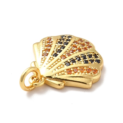 Rack Plating Brass Micro Pave Cubic Zirconia Pendants, with Jump Rings, Long-Lasting Plated, Shell