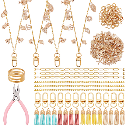 Наборы для изготовления кулонов своими руками, включая латунные кольца и цепочки, 304 кольца прыжок из нержавеющей стали, клещи из углеродистой стали, железные цепи, подвески из сплава и кисточка из искусственной замши