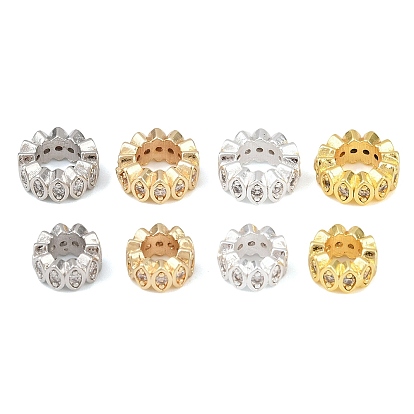 Плоские круглые латунные микропаве прозрачные кубические циркониевые европейские бусины, бусины с большим отверстием, стойки покрытие, долговечный, без свинца и без кадмия