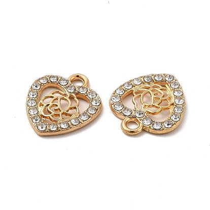 Alloy Crystal Rhinestone Charms, Heart with Hollow Rose Charm