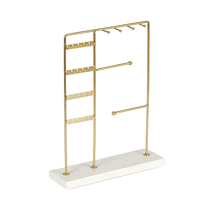 Rectangle Iron Jewelry Display Tower Stands with Marble Base, Jewelry Organizer Holder for Earrings, Bracelet, Necklace Storage