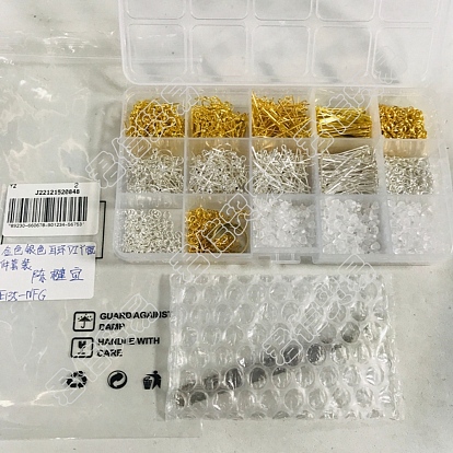 Finding-Kit zum Selbermachen von Ohrringen, einschließlich eiserner Ohrringhaken und offener Biegeringe sowie Flachkopfstifte und Ösenstift, Ohrmuttern aus Kunststoff, Messingringe, Pinzette