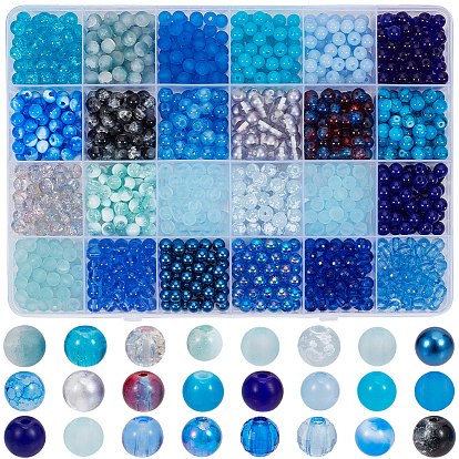 DIY 1200Pcs 24 Styles Crackle Glass & Acrylic Round Beads Findings Kits