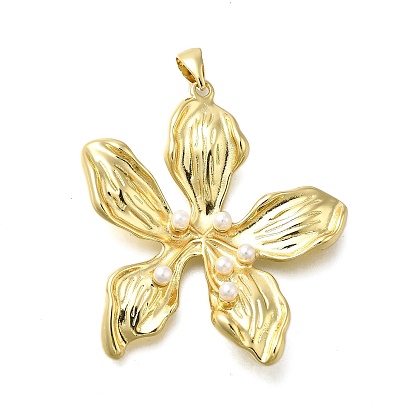 Латунные подвески, цветочный шарм, с абс пластмассовой имитационной жемчужиной, стойки покрытие, долговечный, без свинца и без кадмия