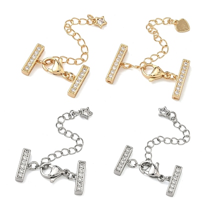 Удлинитель цепочки из латуни с микропаве и прозрачным кубическим цирконием, цепочки с застежками-карабинами и подвесками