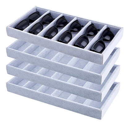 6 Grids Rectangle MDF Covered with Velvet Glasses Organizer Trays, Jewelry Display Holder for Sunglasses Storage