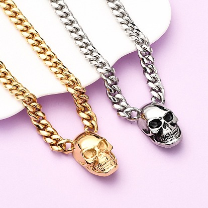 304 кулон из нержавеющей стали с черепом, кубинские звенья цепи ожерелья, ионное покрытие (ip)