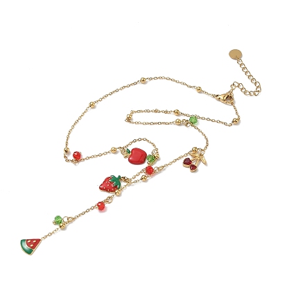 Лето 304 подвеска из нержавеющей стали с эмалью и акрилом в виде красной клубники, арбуза и вишни, y ожерелья для женщин